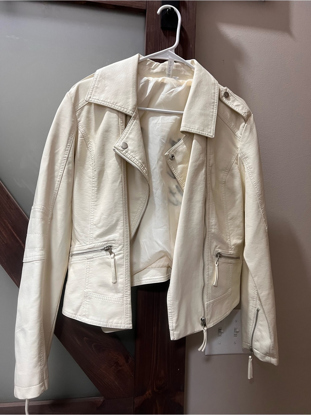 David's Bridal Cream Leather Jacket with 'Happily Ever After' Script - Picture 2 of 2